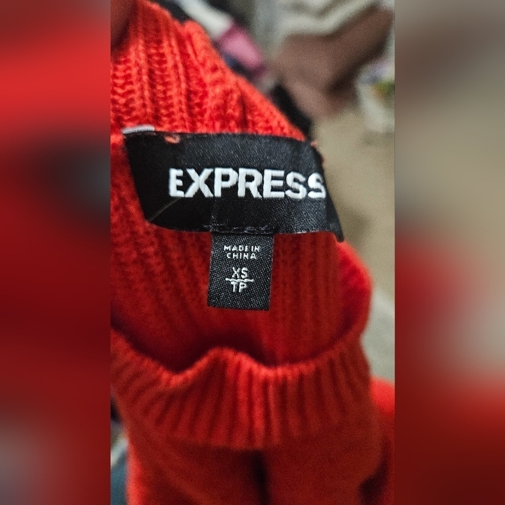 Express Red Cable Knit Cold Shoulder Ruffle Sweater XS - Picture 2 of 11